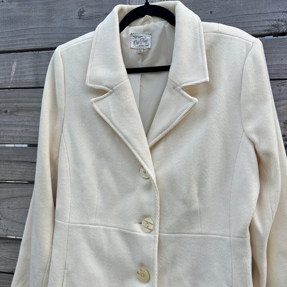Vintage Old Navy Ivory Collared Textured Pea Coat - XL - Picture 2 of 10